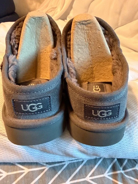 UGG Gray Suede Slip-On Shearling Clogs - Picture 2 of 4